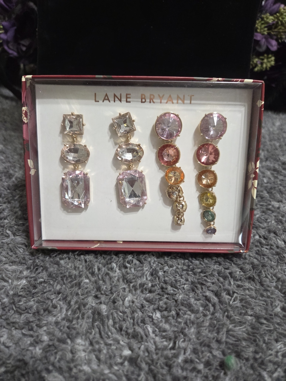 Lane Bryant Pink and Multicolor Crystal Drop Earrings Set